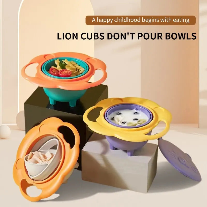 Gyro Bowl 360 Dgree Rotation Spill Resistant Gyroscopic Bowl with Lid