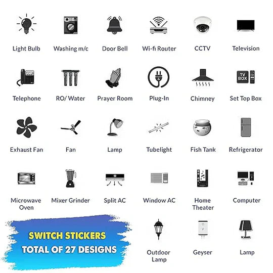 Switch Sticker For for Electric Board Appliances- Pack of 10 With 300 Different Elements