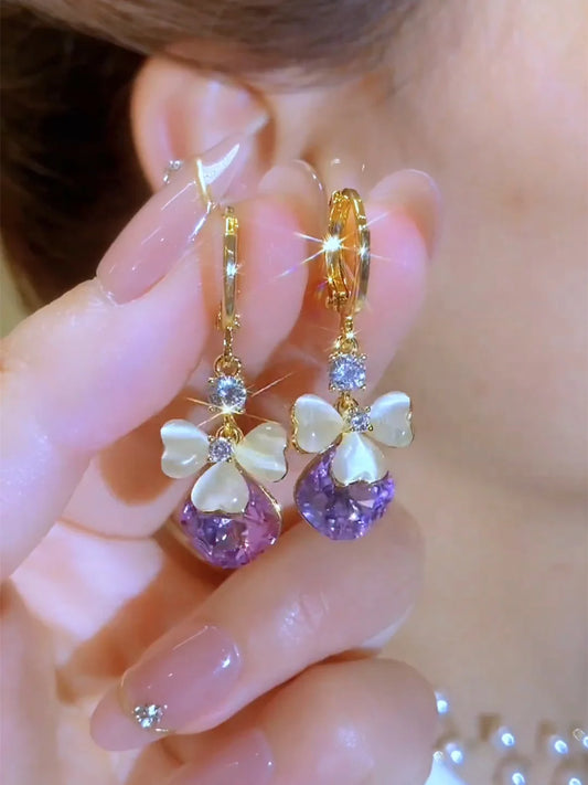 Petal Purple Water Drop Earrings