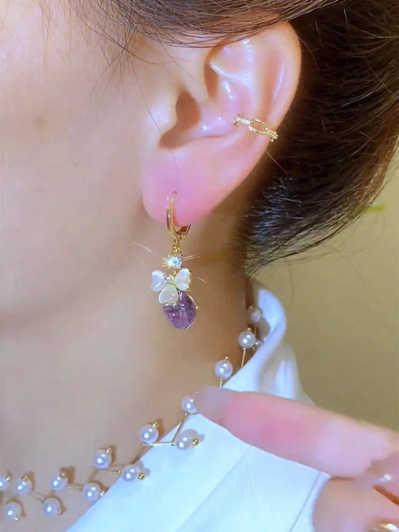 Petal Purple Water Drop Earrings
