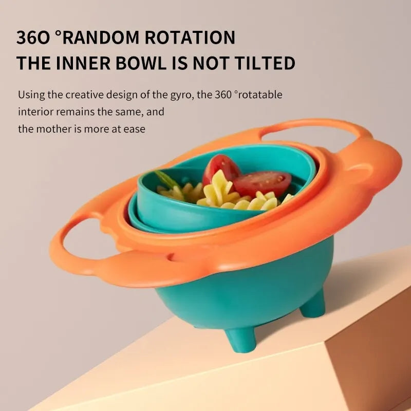Gyro Bowl 360 Dgree Rotation Spill Resistant Gyroscopic Bowl with Lid