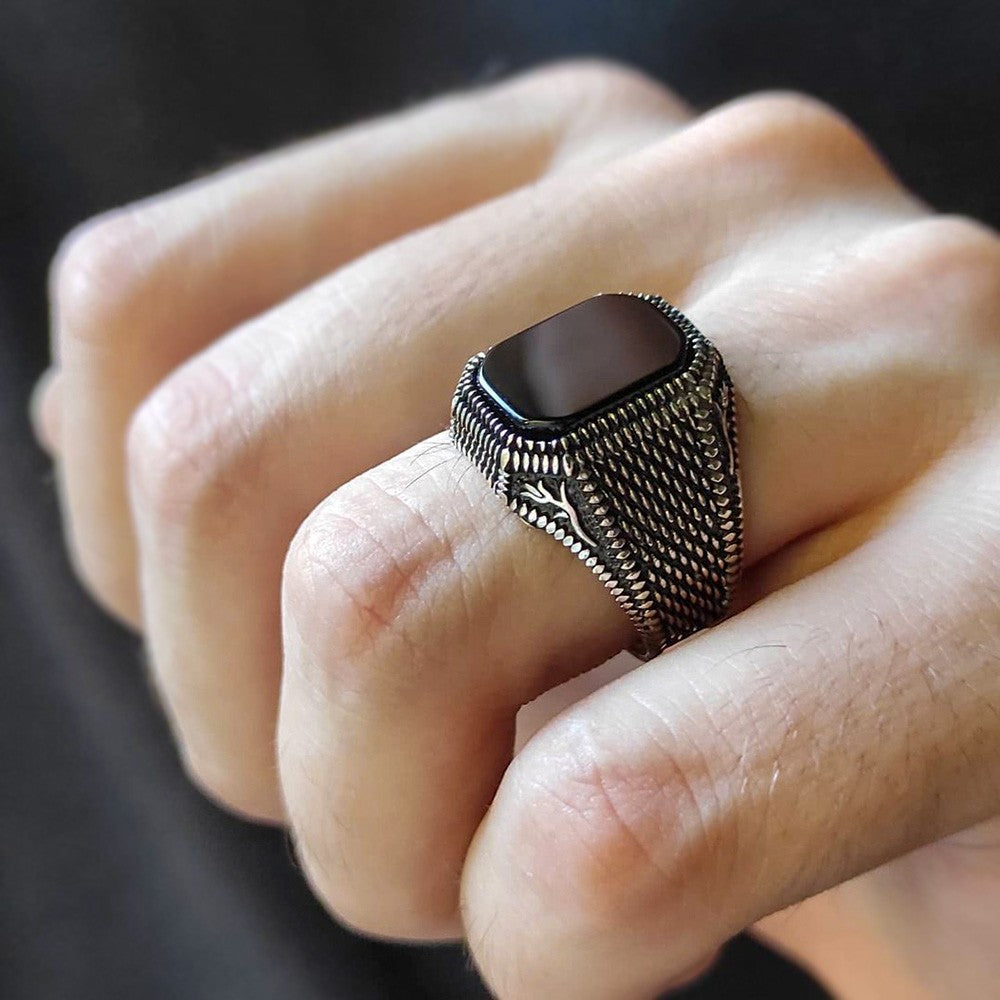 Onyx Stone Men's Silver Ring