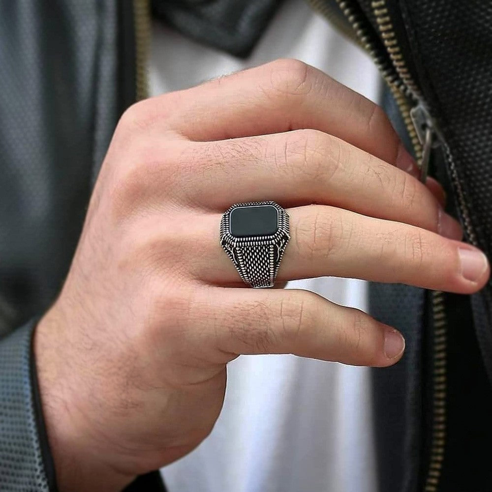 Onyx Stone Men's Silver Ring