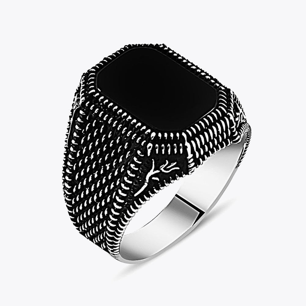 Onyx Stone Men's Silver Ring
