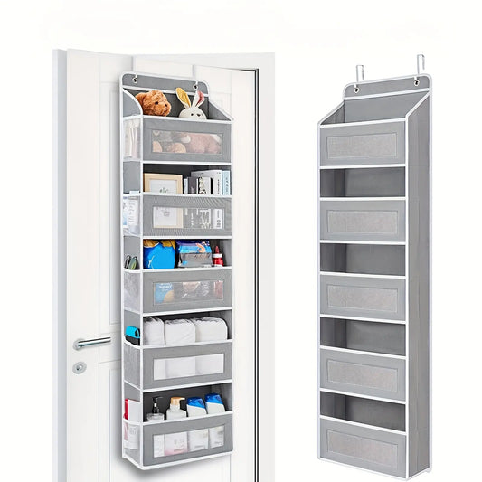 Over-the-Door 4-Tier Fabric Organizer with Clear Storage Pockets