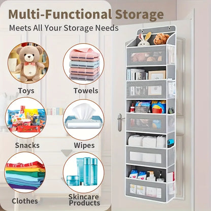 Over-the-Door 4-Tier Fabric Organizer with Clear Storage Pockets