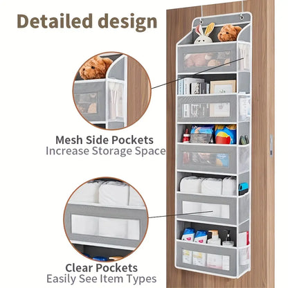 Over-the-Door 4-Tier Fabric Organizer with Clear Storage Pockets