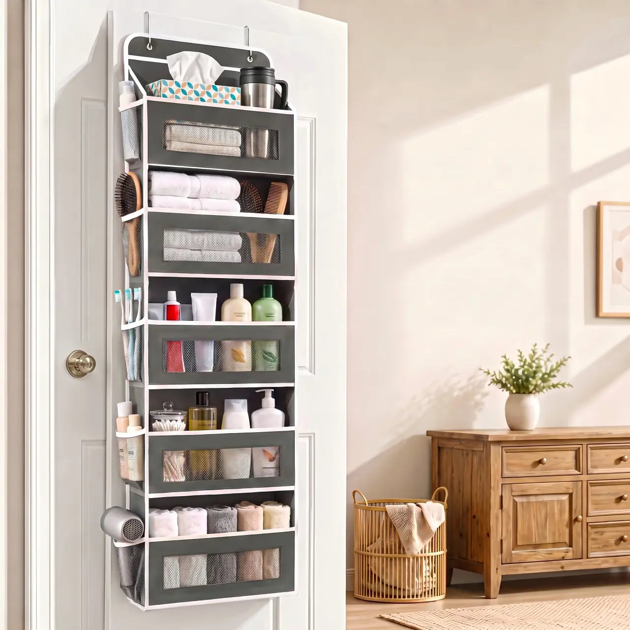 Over-the-Door 4-Tier Fabric Organizer with Clear Storage Pockets