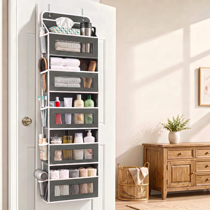 Over-the-Door 4-Tier Fabric Organizer with Clear Storage Pockets
