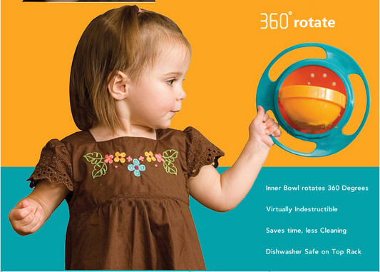 Gyro Bowl 360 Dgree Rotation Spill Resistant Gyroscopic Bowl with Lid
