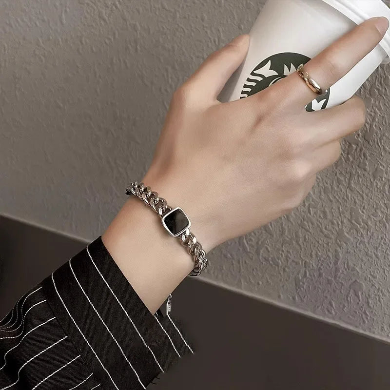 Square Cuban Titanium Steel Men Bracelet