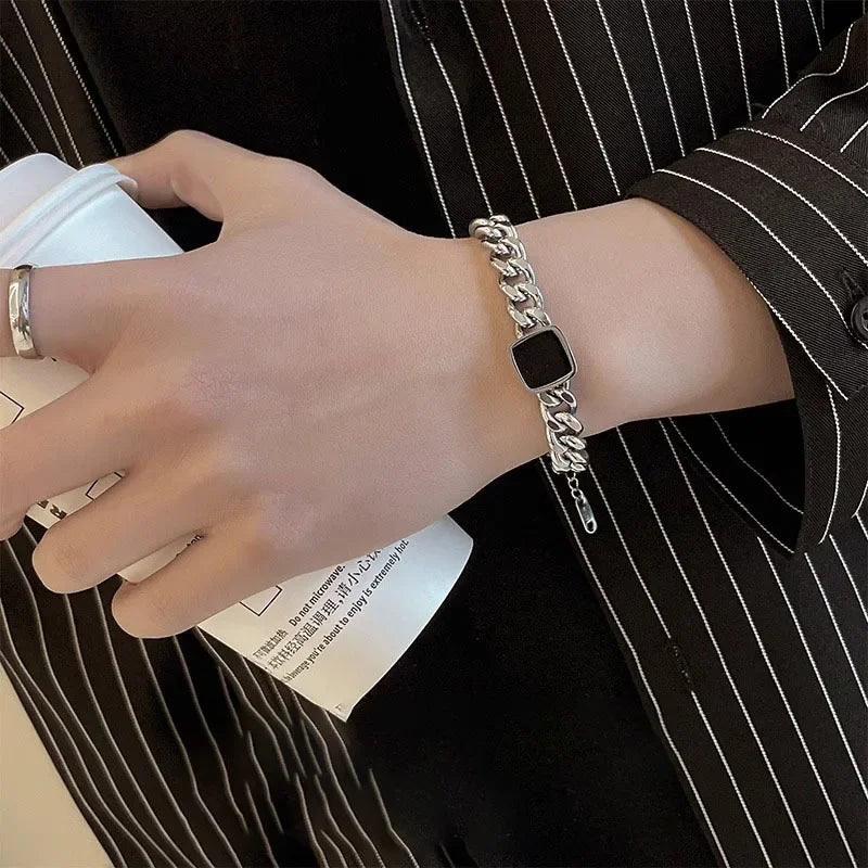 Square Cuban Titanium Steel Men Bracelet