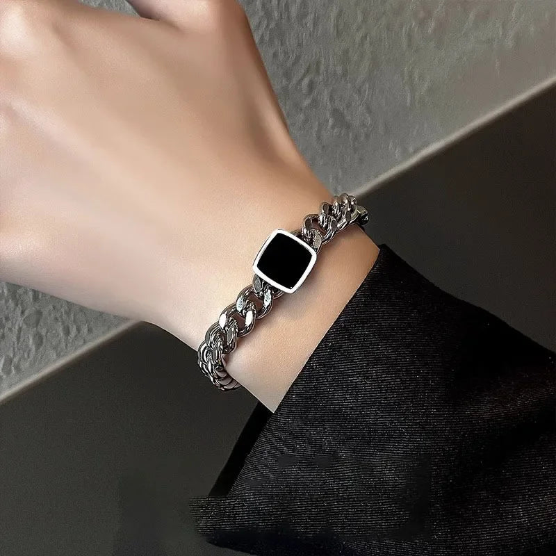 Square Cuban Titanium Steel Men Bracelet