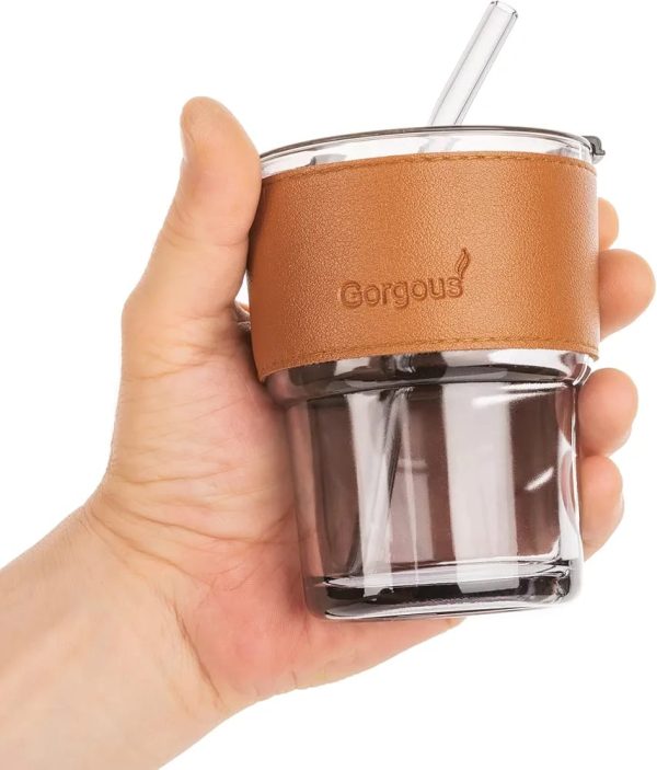 Premium Coffee Cup Glass Mug With Lid And Straw