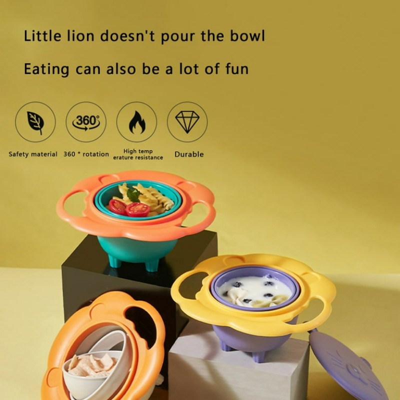 Gyro Bowl 360 Dgree Rotation Spill Resistant Gyroscopic Bowl with Lid